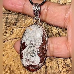 Brown & White Crazy Lace Agate Pendant 2”